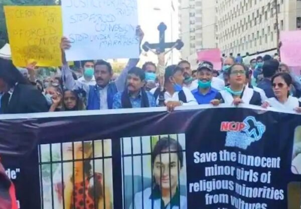 Protest against forced conversion of Christian girls in Pakistan