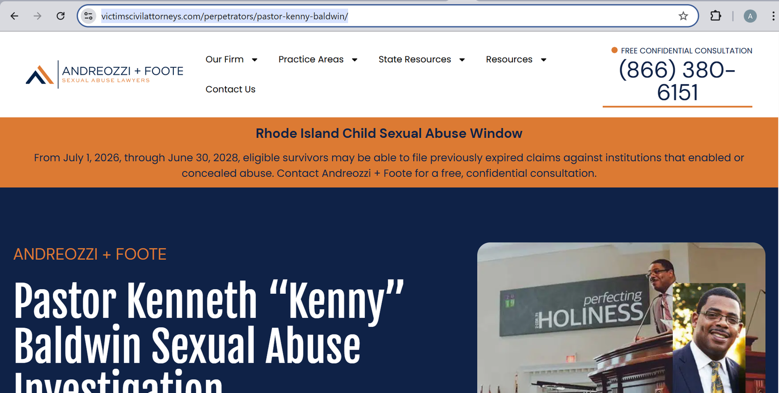 Andreozzi + Foote page on Pastor Kenny Baldwin sexual abuse investigation