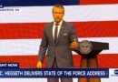 Secretary of War Pete Hegseth delivering the State of the Force address at Marine Corps Base Quantico