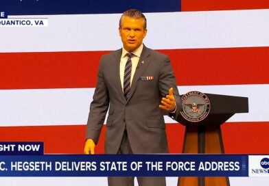 Secretary of War Pete Hegseth delivering the State of the Force address at Marine Corps Base Quantico