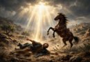 Illustration of Saul of Tarsus fallen before a bright light from heaven on the road to Damascus, Acts 9