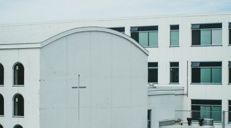 modern buildings with a cross on the side