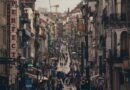 A crowd in a narrow street