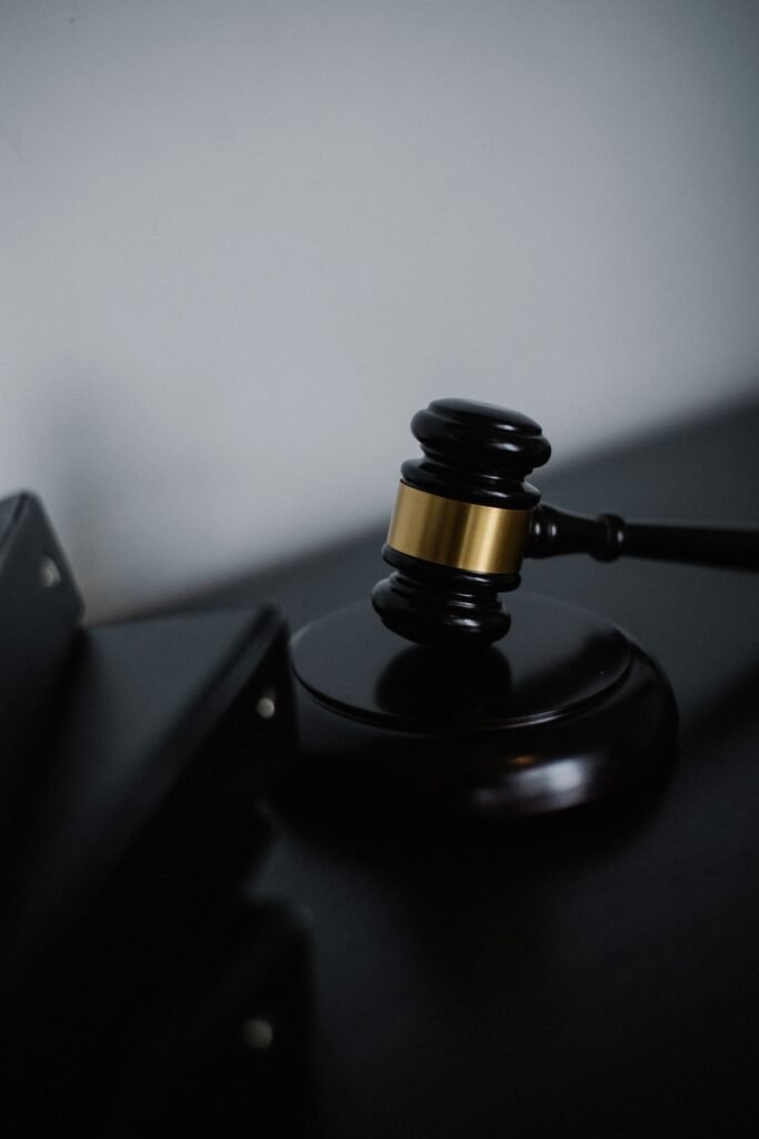 A judge's gavel in a courthouse