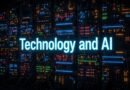Blinking server lights with the words 'Technology and AI' (illustration created for BCNN1)